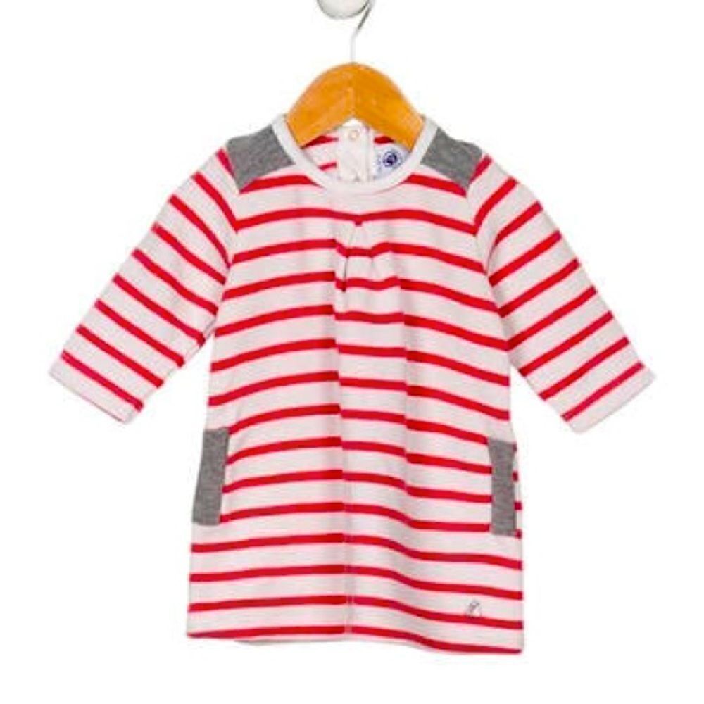 2/$30 Petit Bateau Pink Girls' Striped Long Sleeve Knit Dress 18M